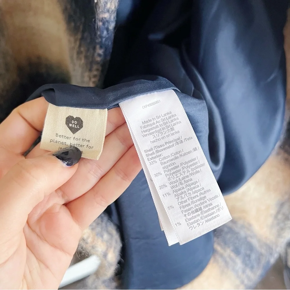 Madewell • Courton Cocoon Coat in Plaid tan blue Warm Hickory wool - Picture 8 of 12